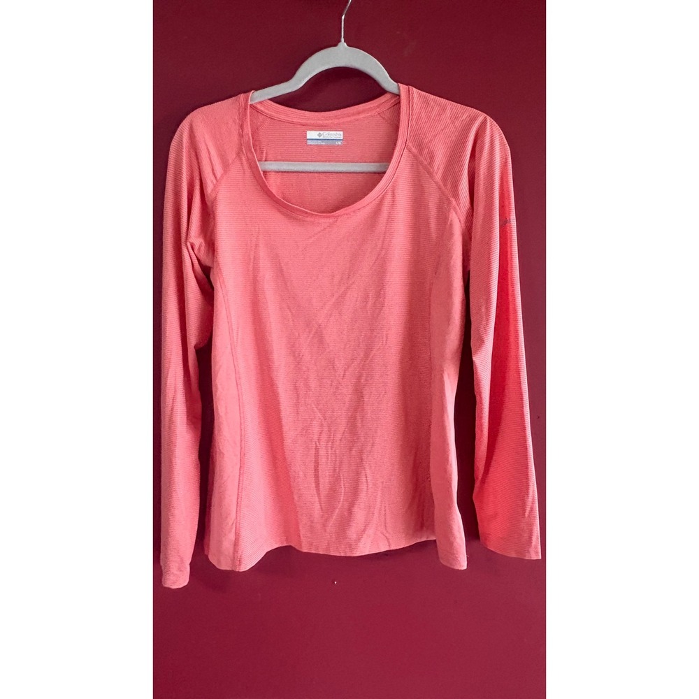 Columbia Sportswear Womens Large Coral Pink Striped Long Sleeve Active Top Scoop